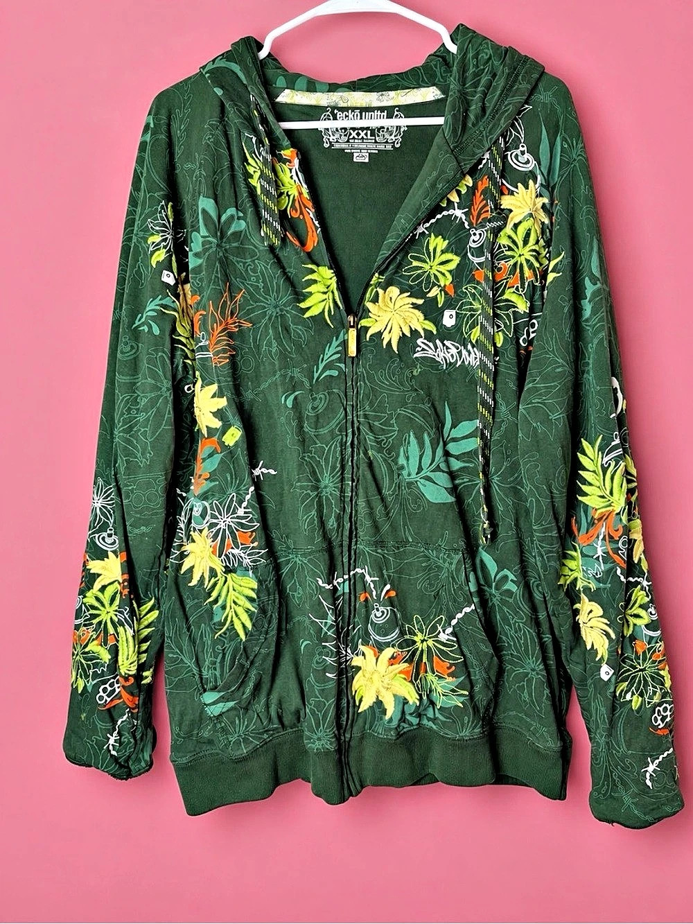 Ecko Unltd. Floral Zip Hoodie Green 2XL